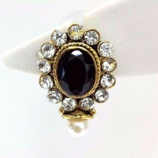 Gold Oxidized Women Earring Stud Jewelry PushBack Classy Gift Rhinestone Bead 10